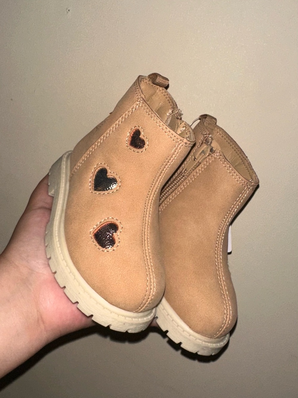 Carter's Tan Heart Cutout Zip Boots for Kids